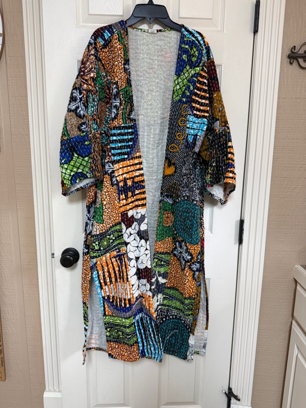 Raj Multicolor Patchwork Kimono Coat with Orange, Blue & Green